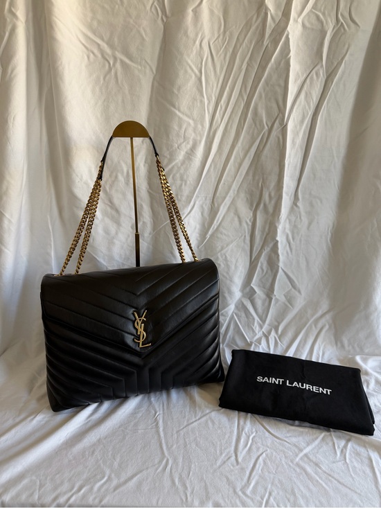 Saint Laurent Handbags - Saint Laurent Calfskin Y Quilted Monogram Large Loulou Chain Satchel Black
